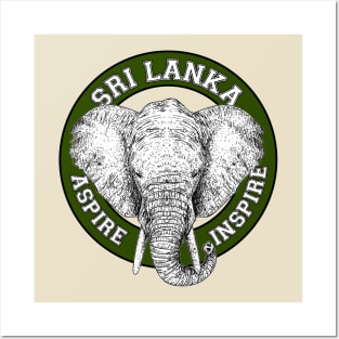 Sri Lanka Elephant Green, Black & White (Ceylon Elephant) Posters and Art